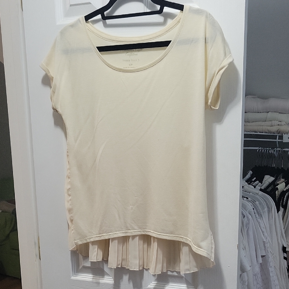American Eagle “Happy Hour T” Mixed Media High-Low Tee | Size Small